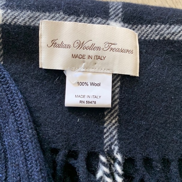 ITALIAN WOOLEN TREASURES Scarf‎ 100% & beanie wool made in Italy navy plaid - Picture 2 of 7